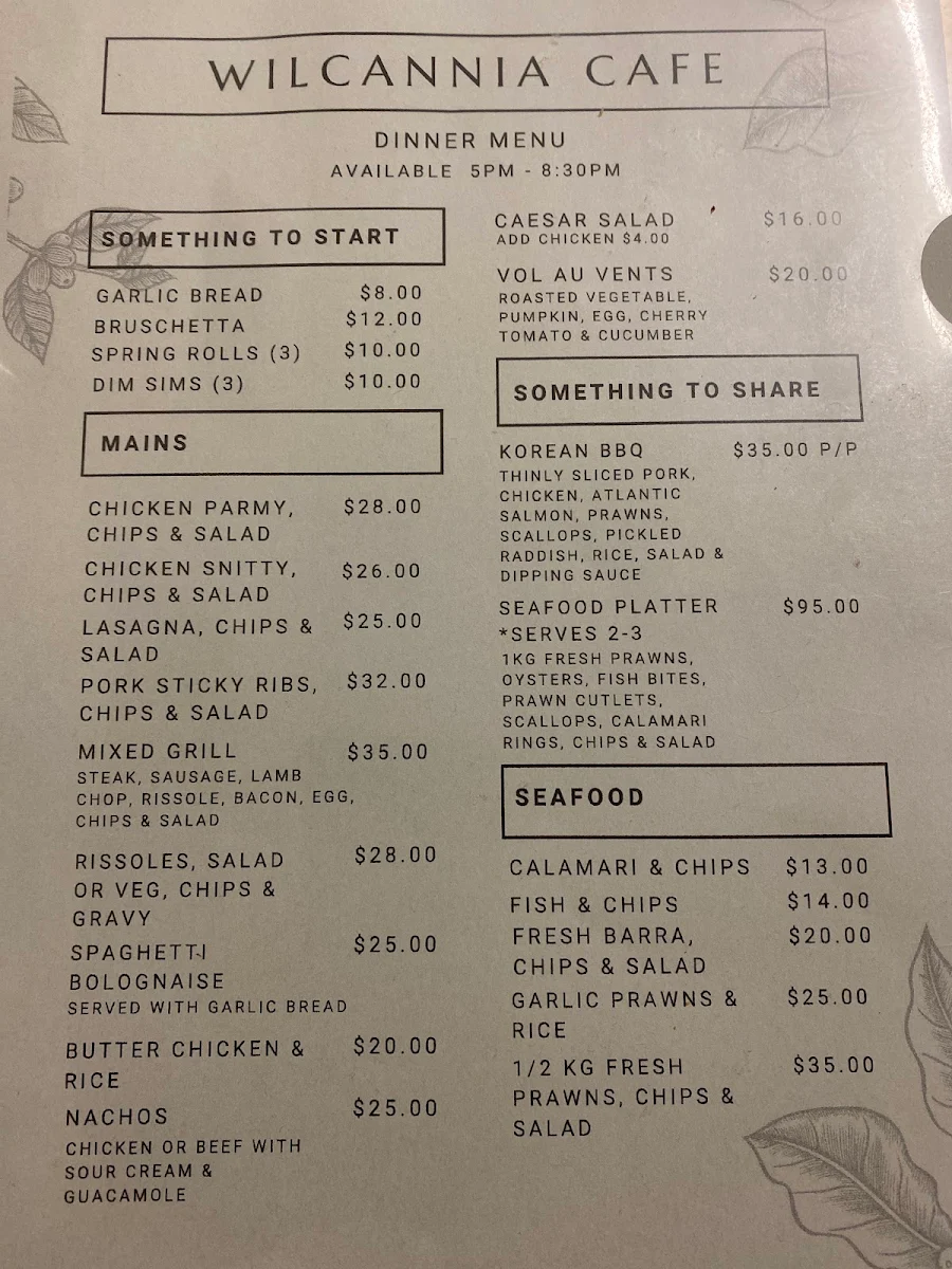 Menu, Wilcannia Cafe 2836