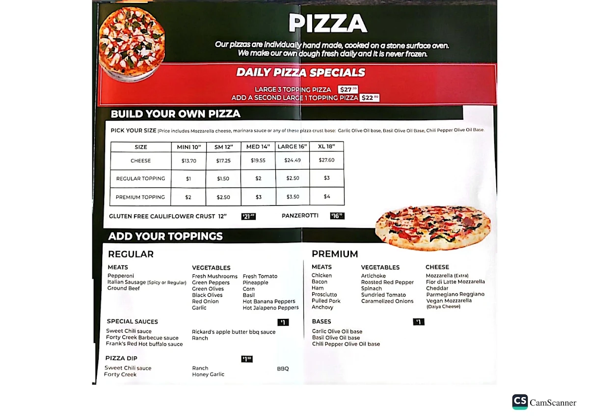 Menu, Rondo's Pizza Plus Bright's Grove