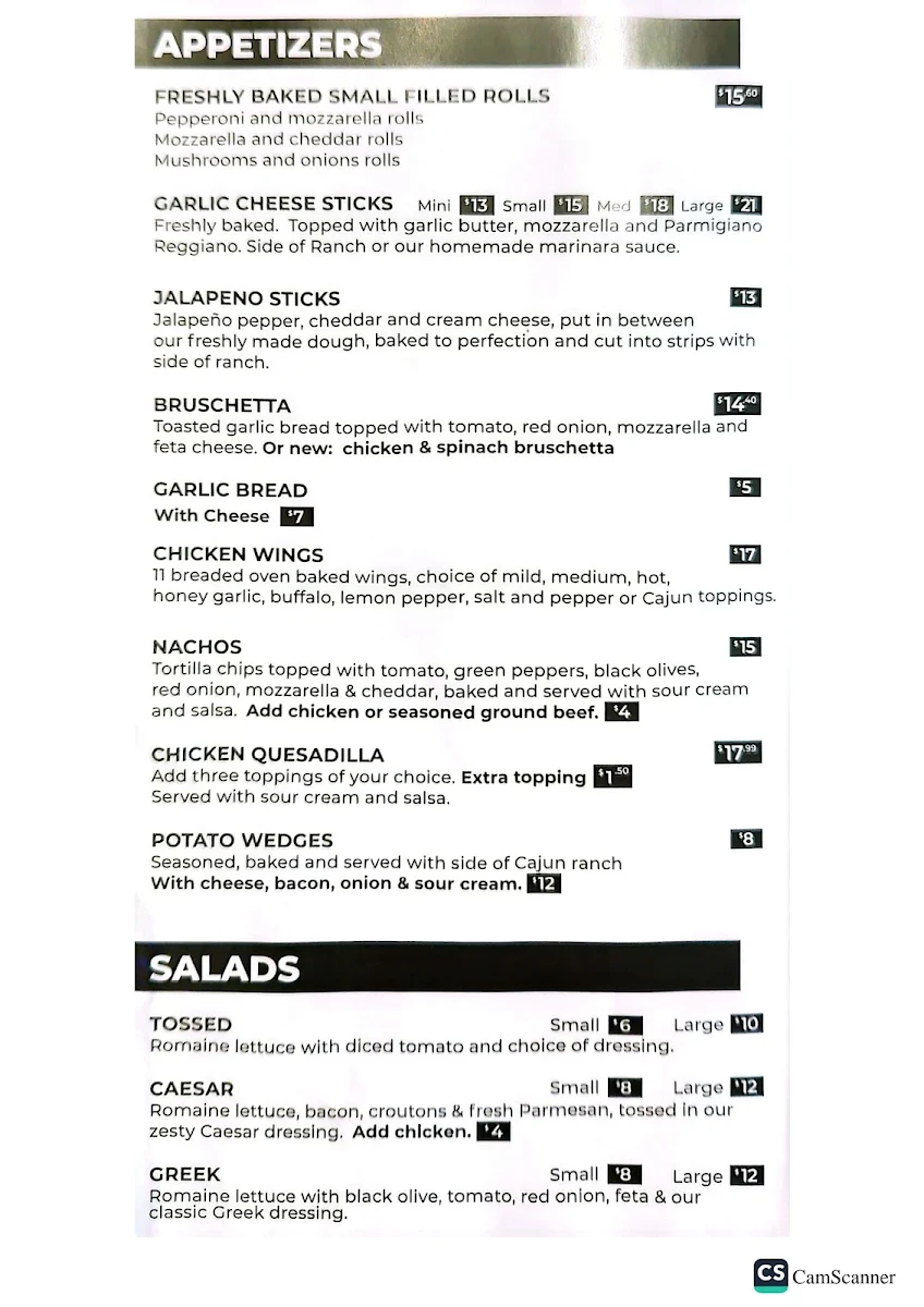 Menu, Rondo's Pizza Plus Bright's Grove