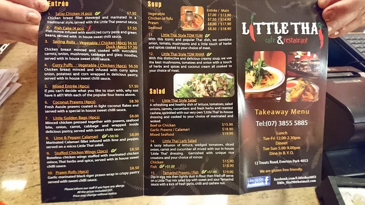 Menu, Little Thai Restaurant Everton Park