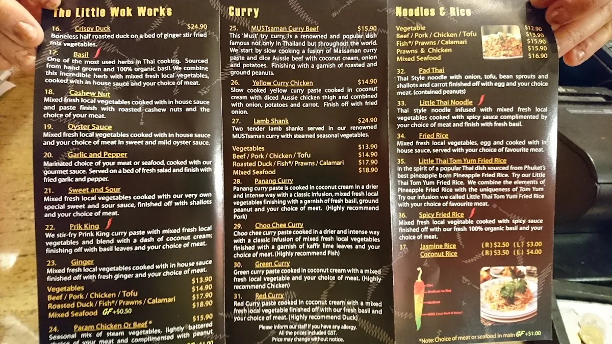 Menu, Little Thai Restaurant Everton Park