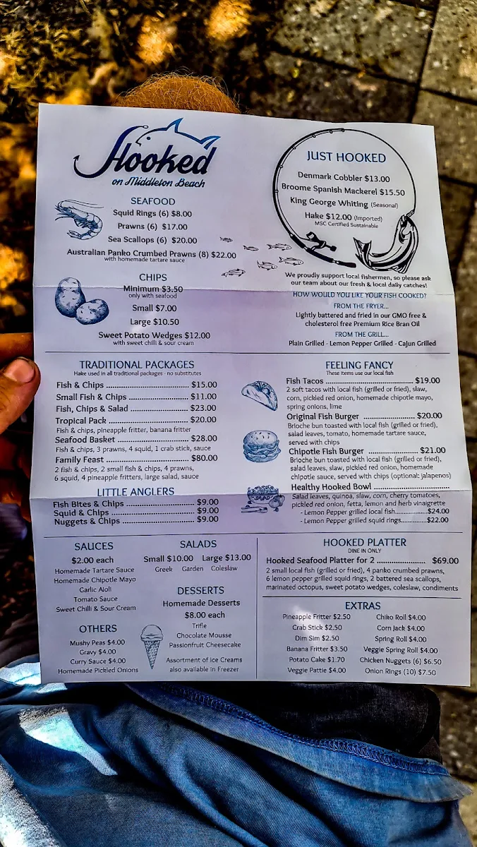 Menu, Hooked On Middleton Beach Fish & Chips