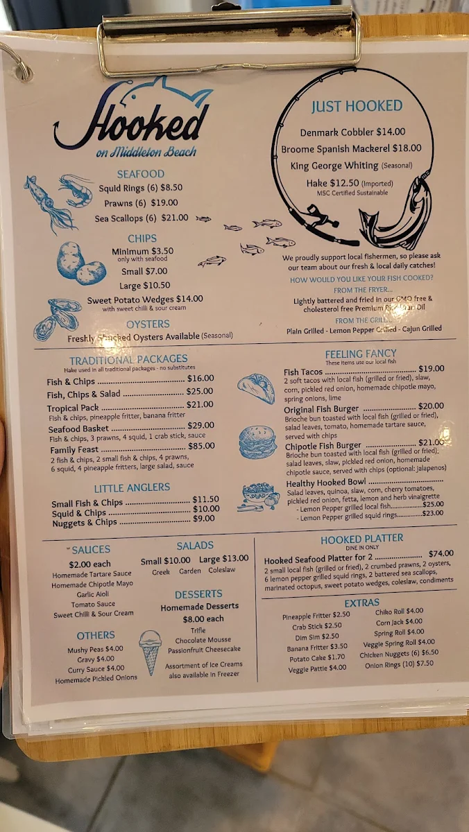 Menu, Hooked On Middleton Beach Fish & Chips