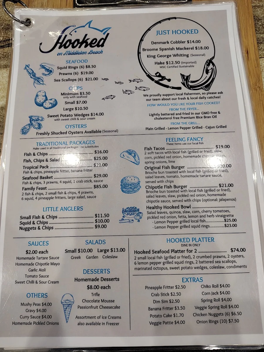 Menu, Hooked On Middleton Beach Fish & Chips