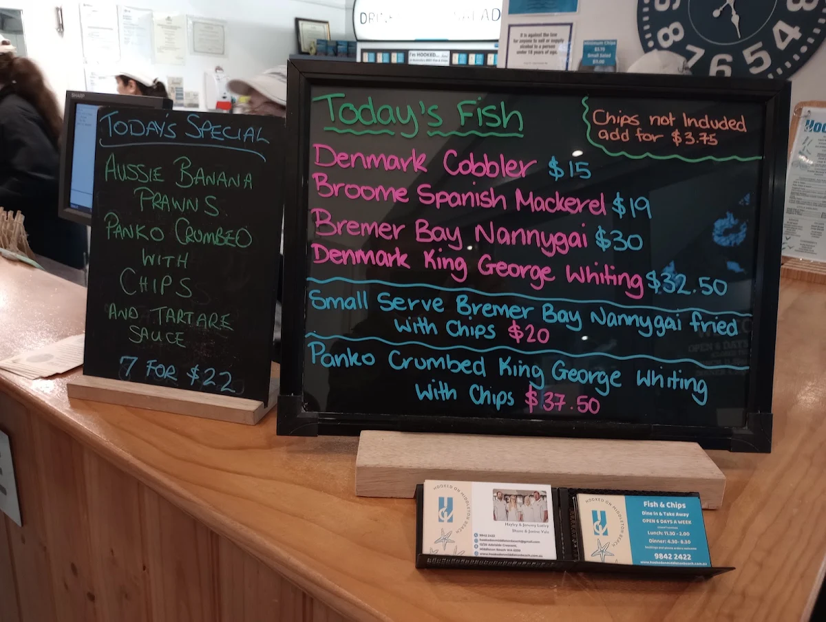 Menu, Hooked On Middleton Beach Fish & Chips