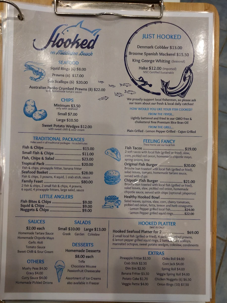 Menu, Hooked On Middleton Beach Fish & Chips