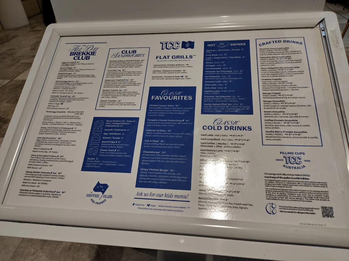 Menu, The Coffee Club