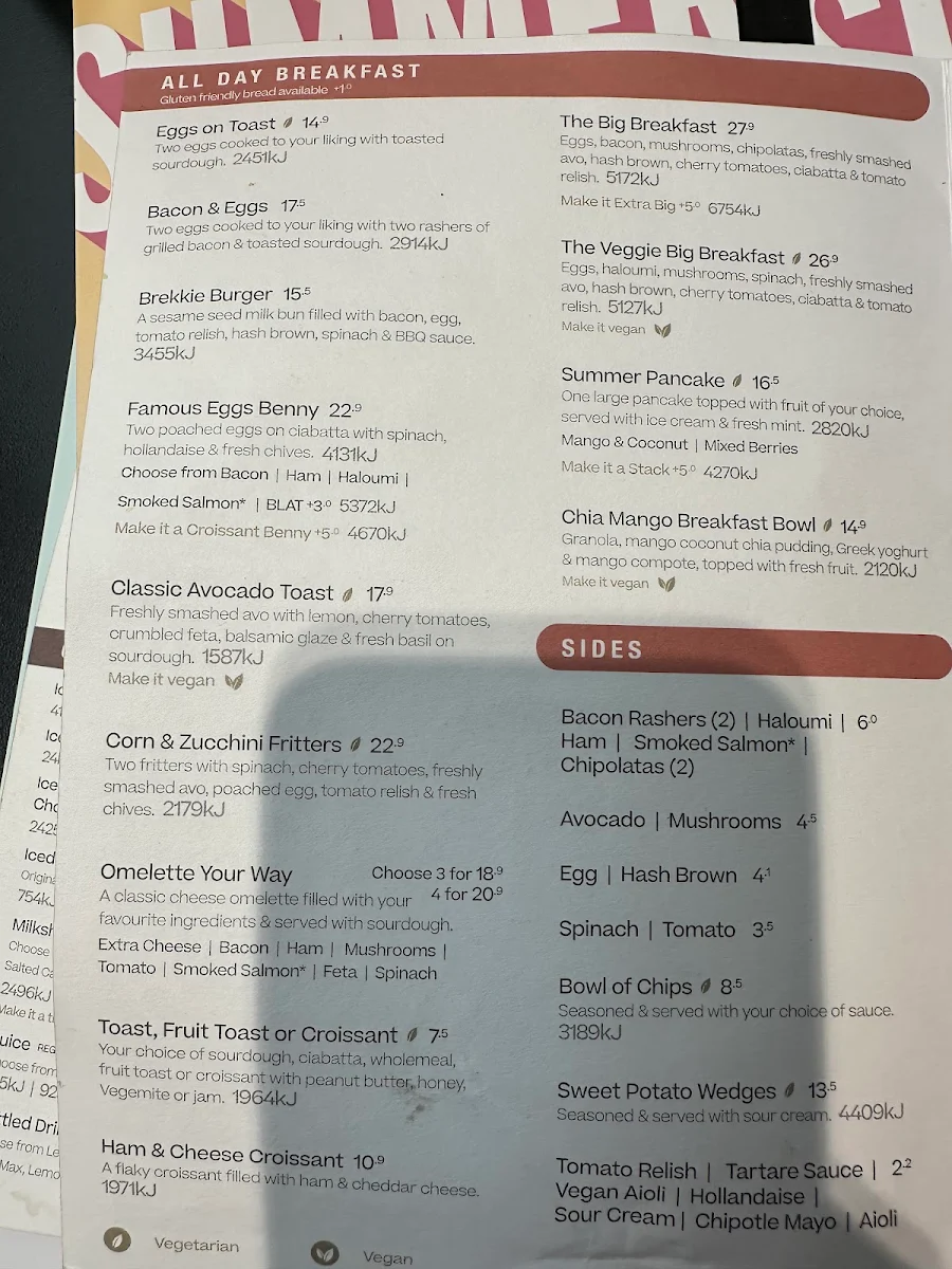 Menu, The Coffee Club