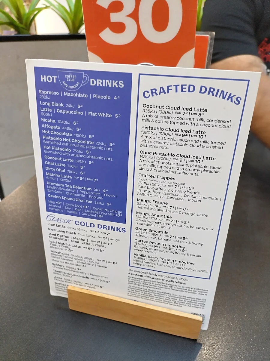 Menu, The Coffee Club