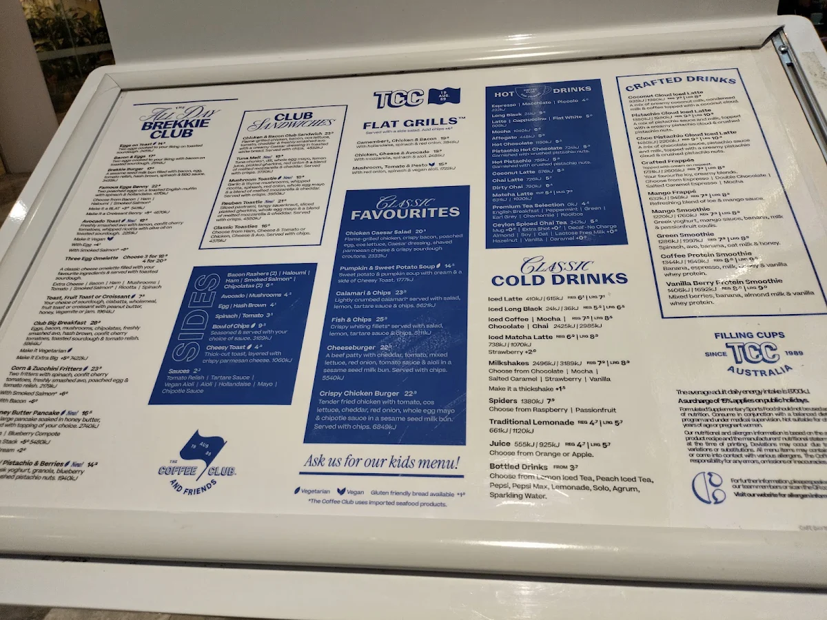 Menu, The Coffee Club