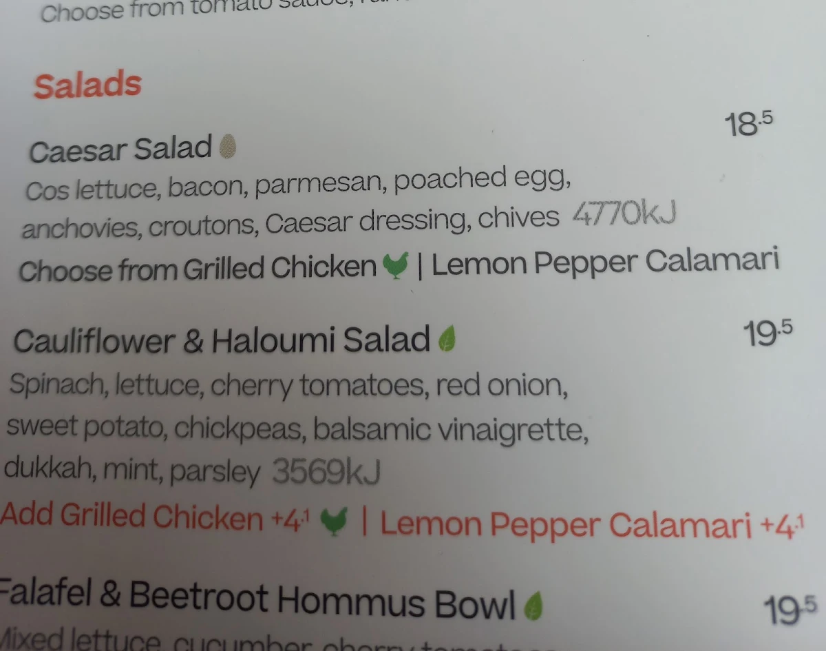 Menu, The Coffee Club