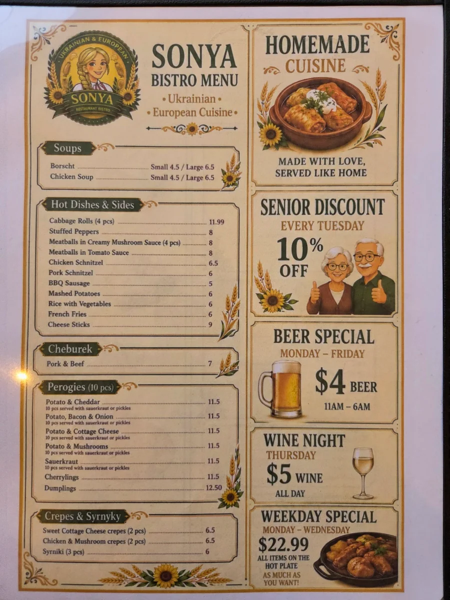 Menu, Sonya
