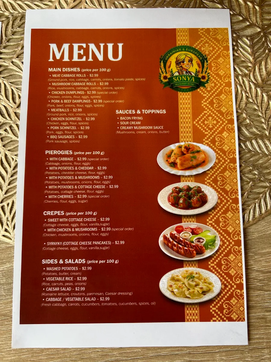 Menu, Sonya