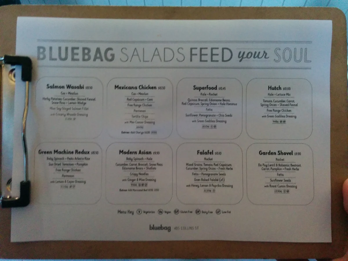 Menu, Bluebag Fresh