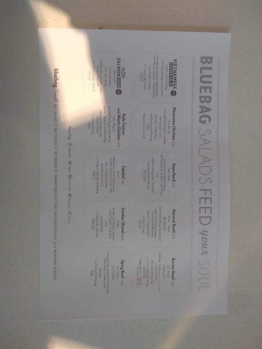 Menu, Bluebag Fresh