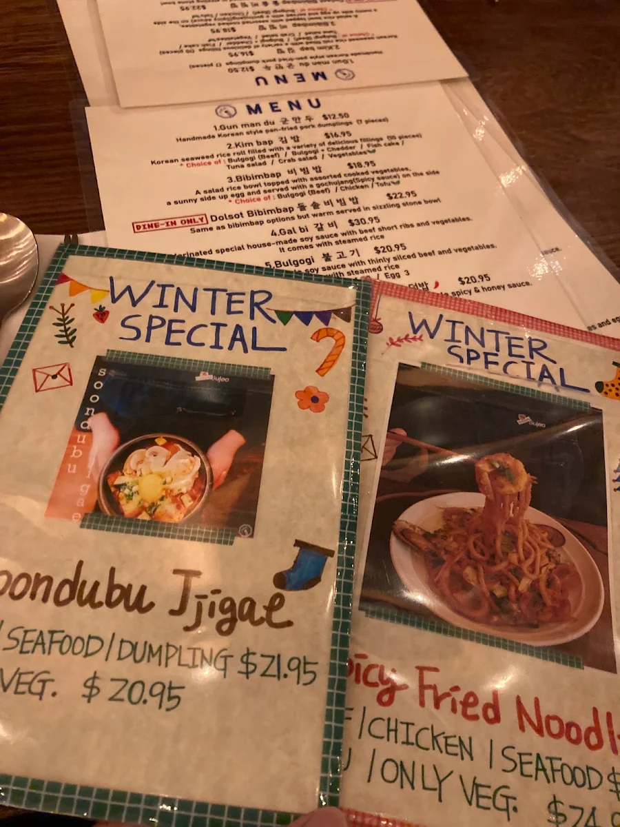 Menu, SUJEO Korean Restaurant