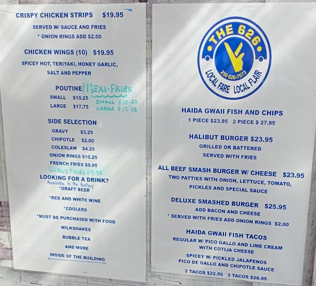 Menu, The 626 Fish and Chipper