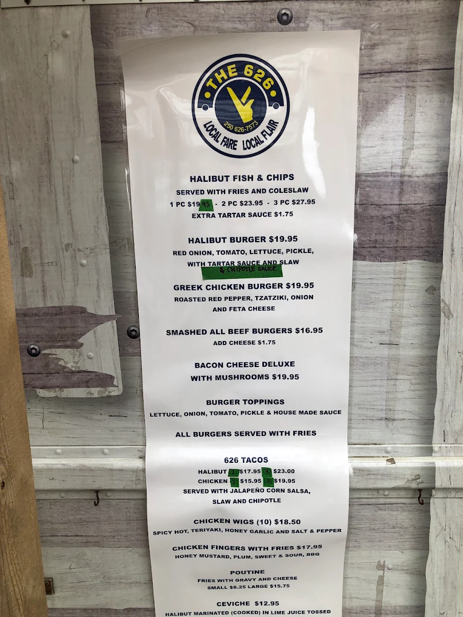 Menu, The 626 Fish and Chipper