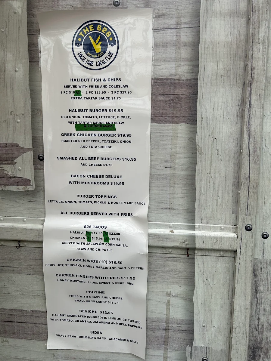 Menu, The 626 Fish and Chipper