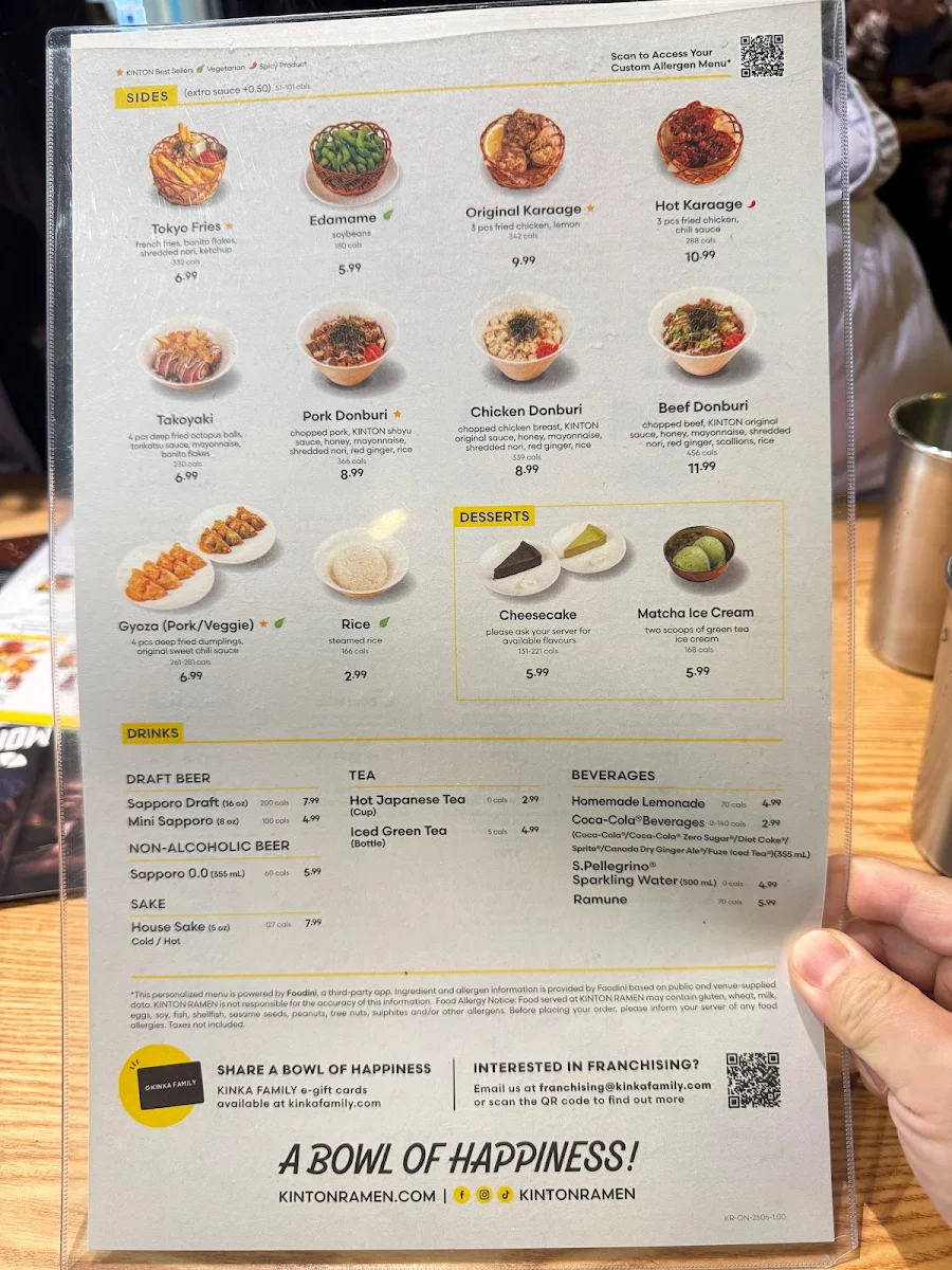 Menu, KINTON RAMEN MARKVILLE