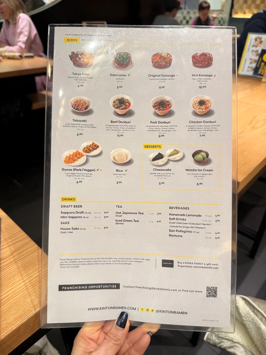 Menu, KINTON RAMEN MARKVILLE