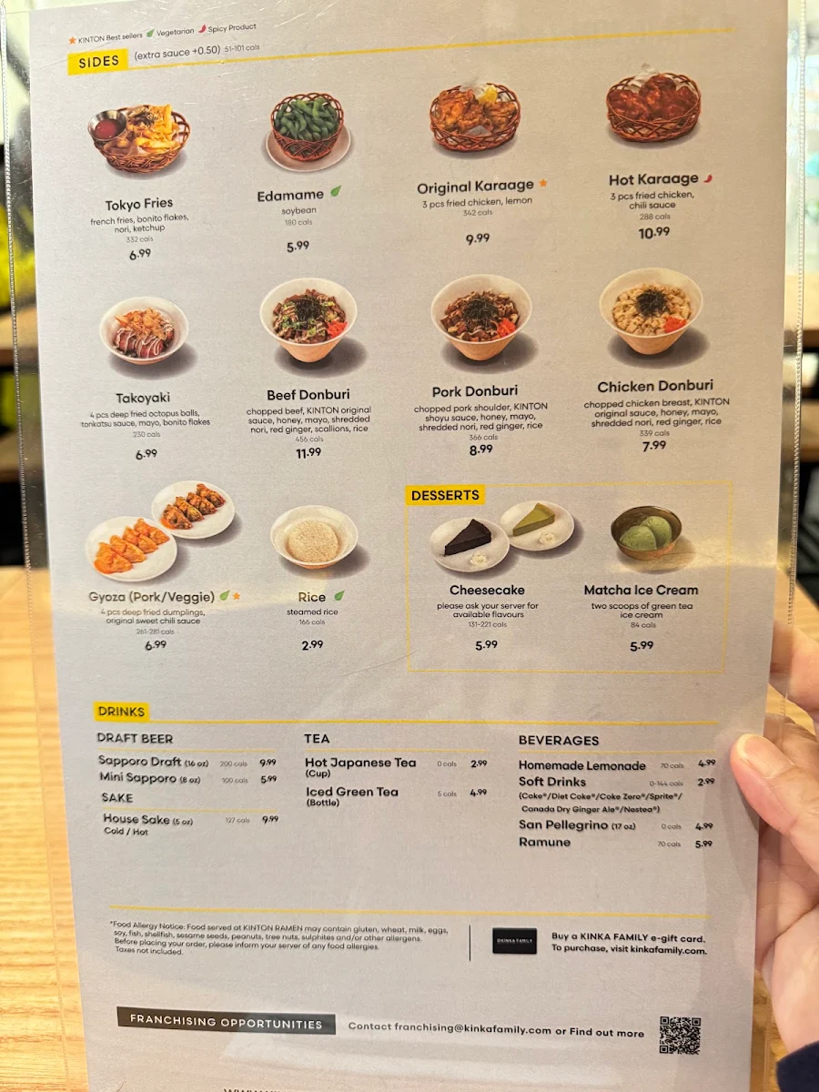 Menu, KINTON RAMEN MARKVILLE
