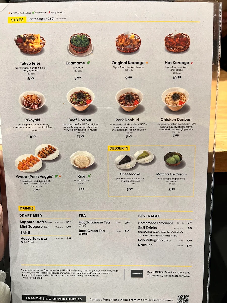 Menu, KINTON RAMEN MARKVILLE