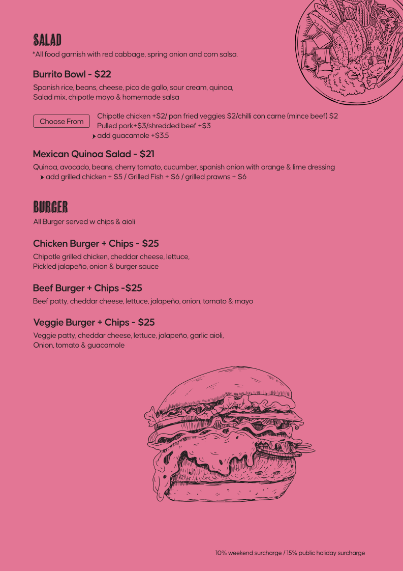 Menu, Tacos ‘N’ Tequilas Rowville