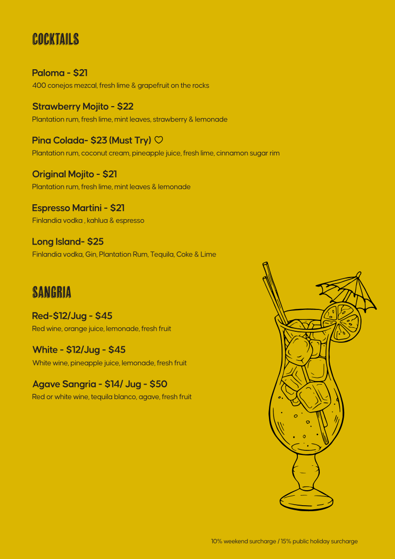 Menu, Tacos ‘N’ Tequilas Rowville