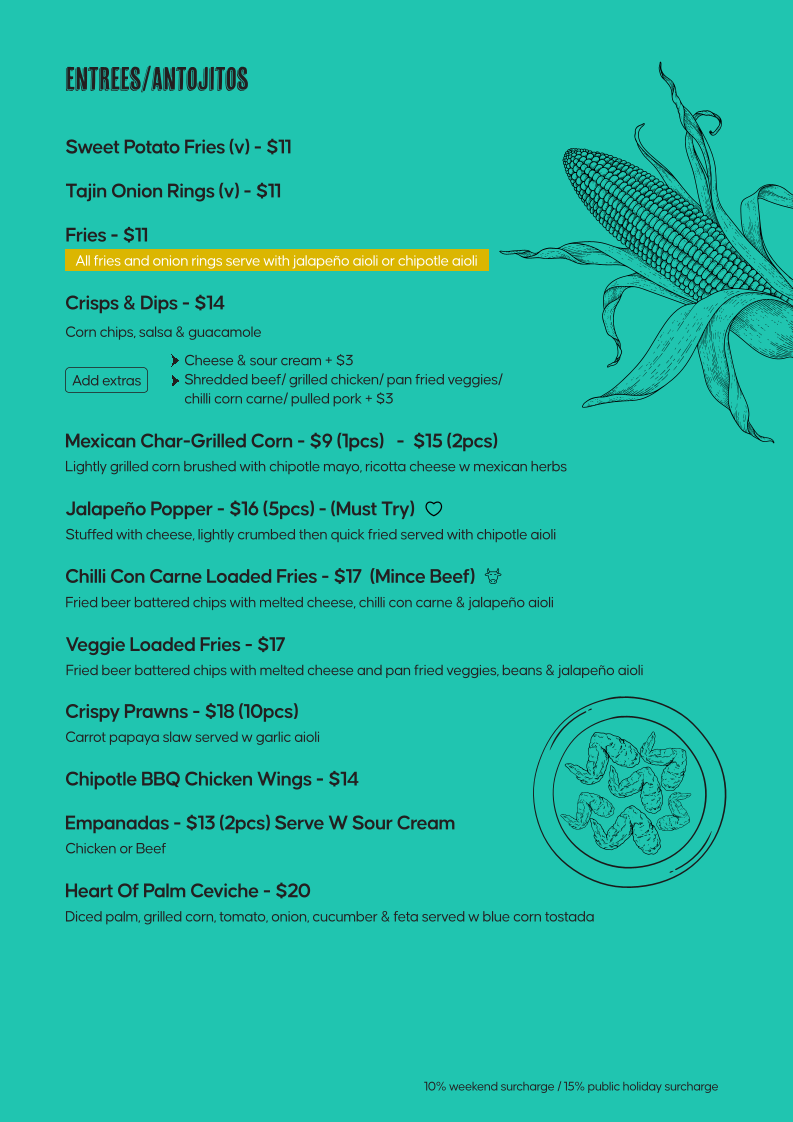Menu, Tacos ‘N’ Tequilas Rowville