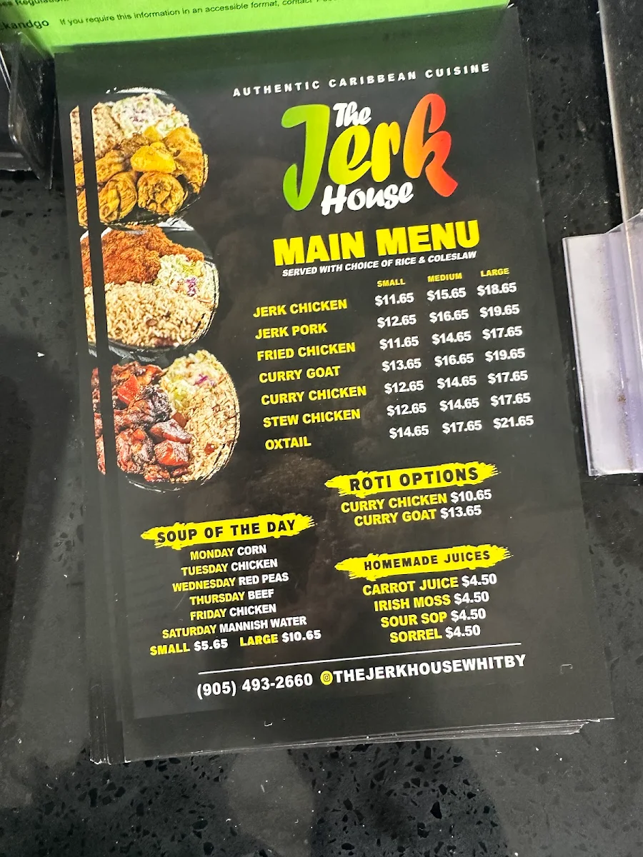 Menu, The Jerk House