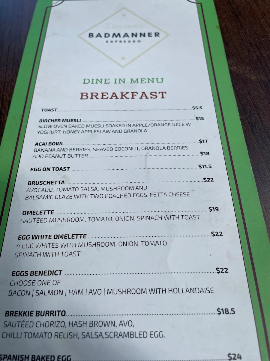 Menu, Badmanner