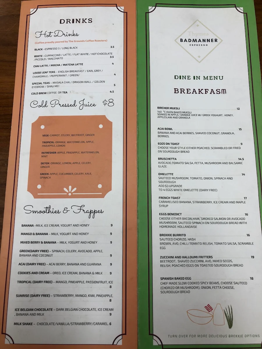 Menu, Badmanner