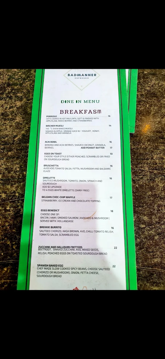 Menu, Badmanner