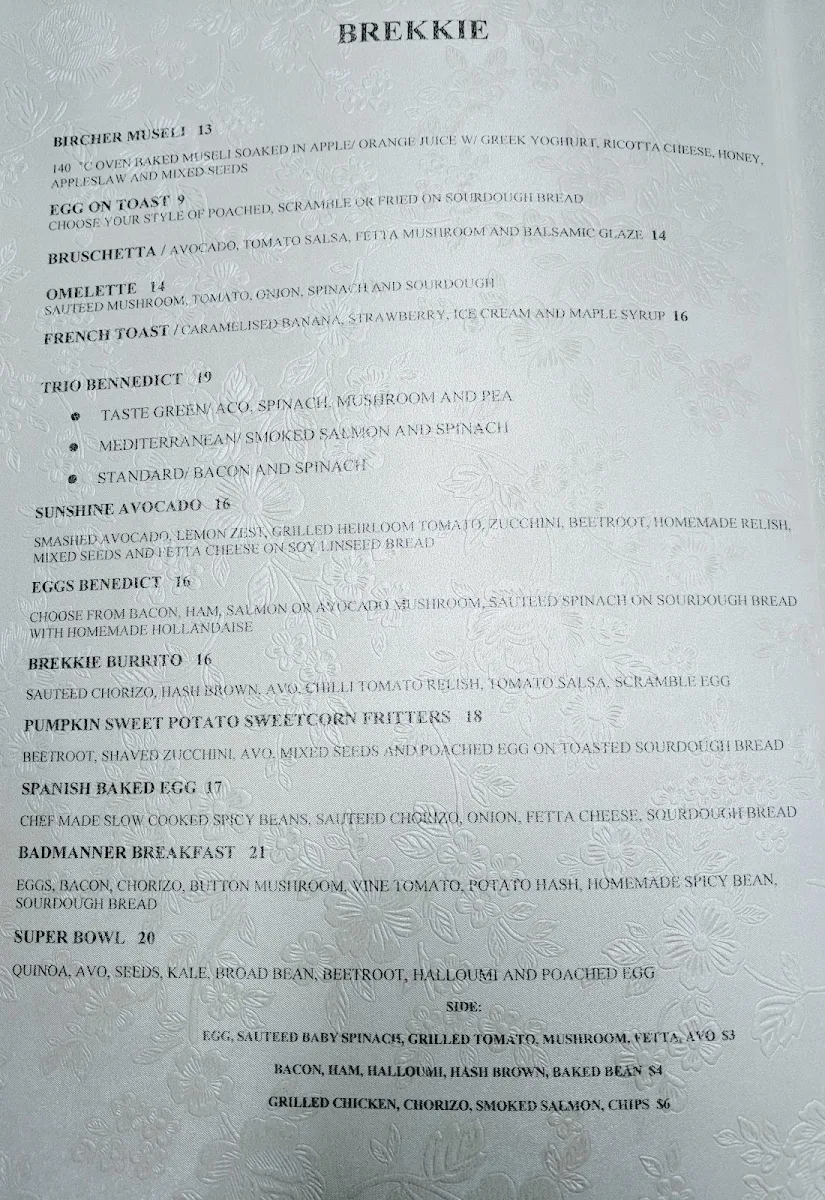 Menu, Badmanner