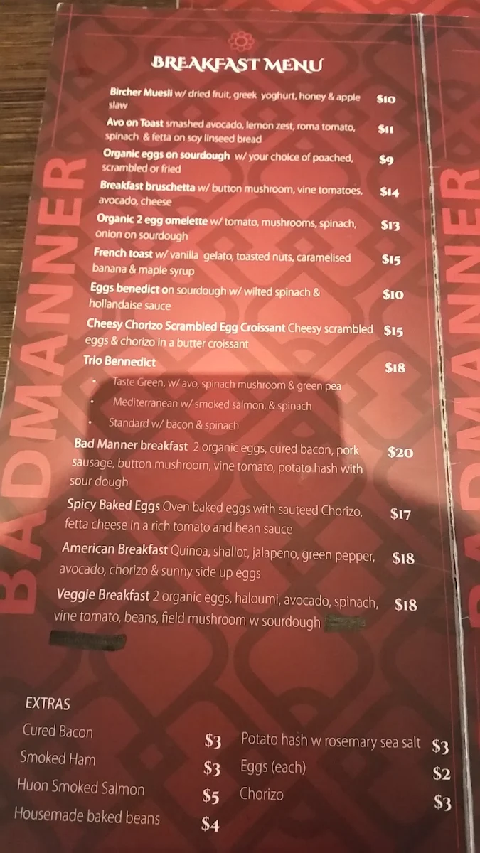 Menu, Badmanner