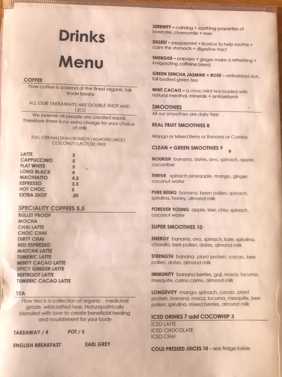 Menu, Flowvitality