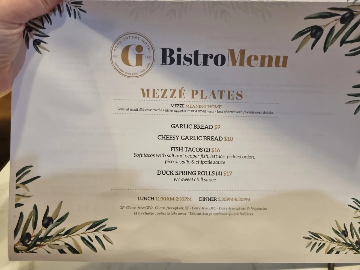 Menu, Good Intent Hotel