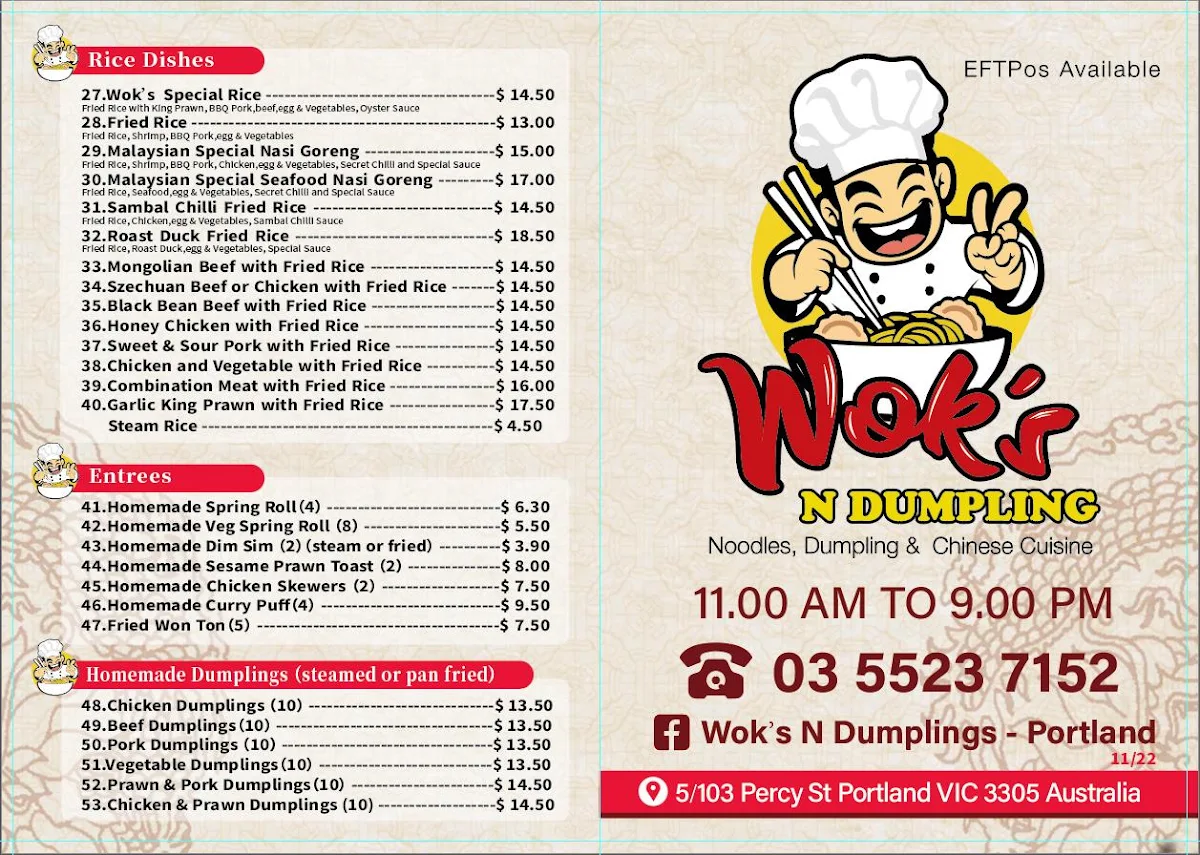 Menu, Wok's N Dumpling (Portland)