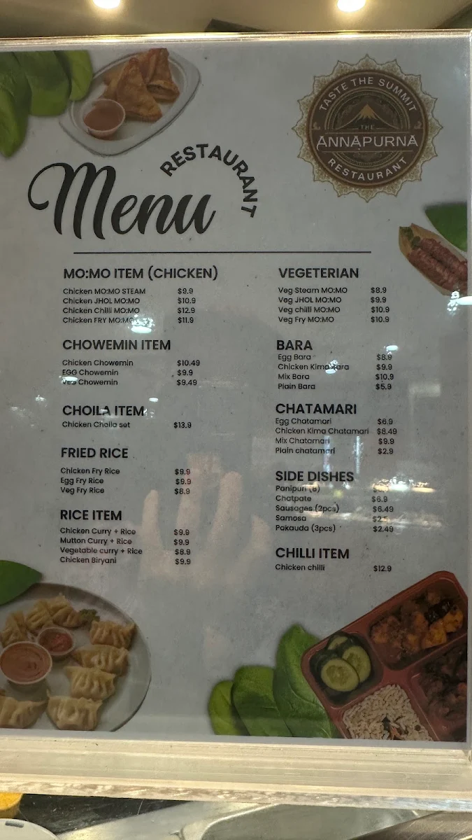 Menu, The Annapurna Restraunt