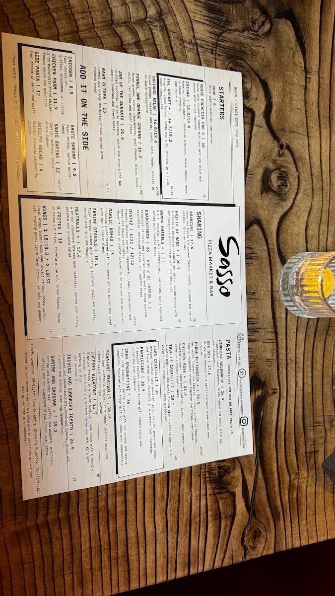 Menu, Sasso Pizza Market & Bar
