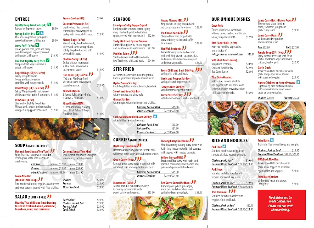 Menu, Hot Wok Thai