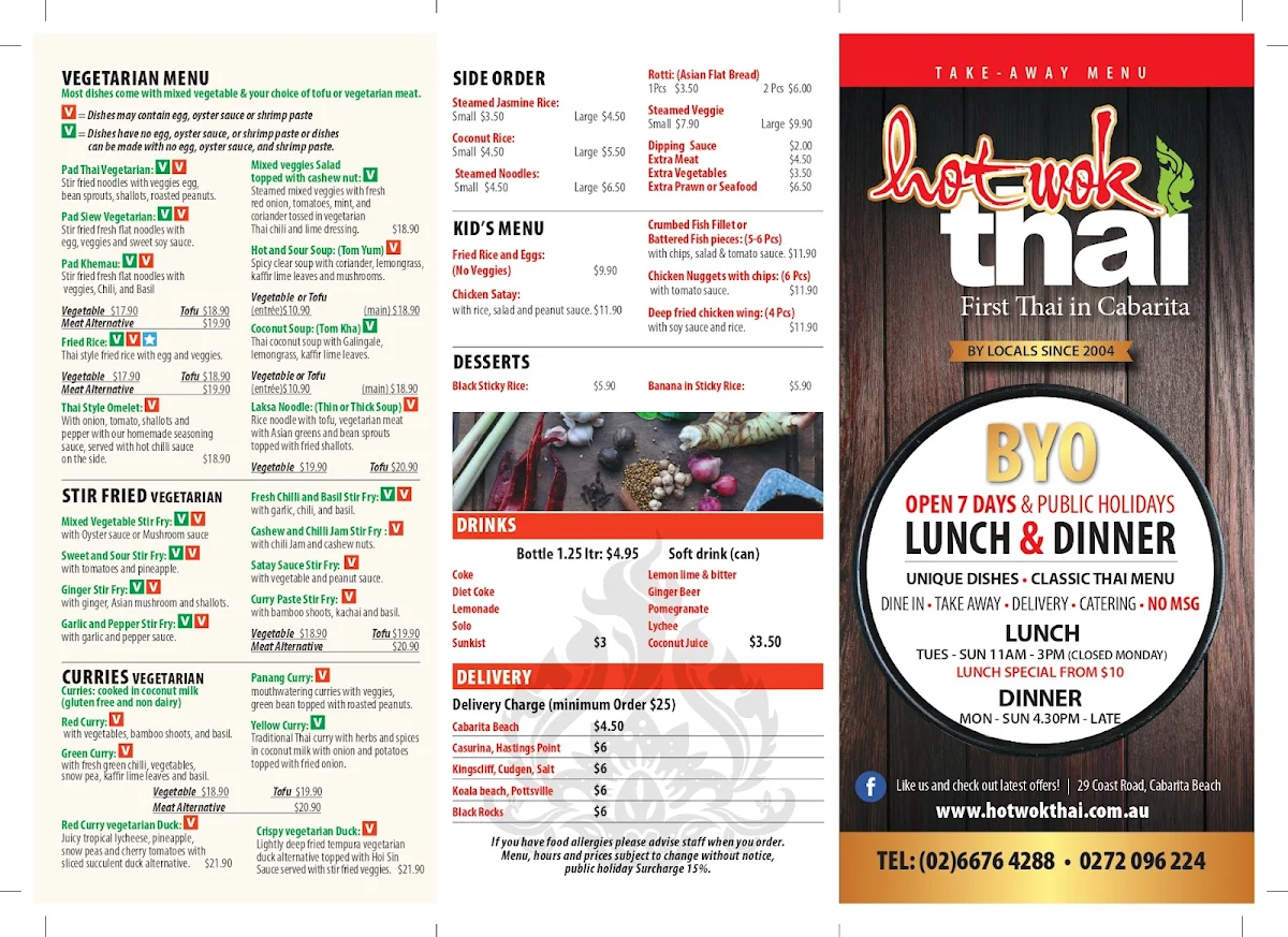 Menu, Hot Wok Thai