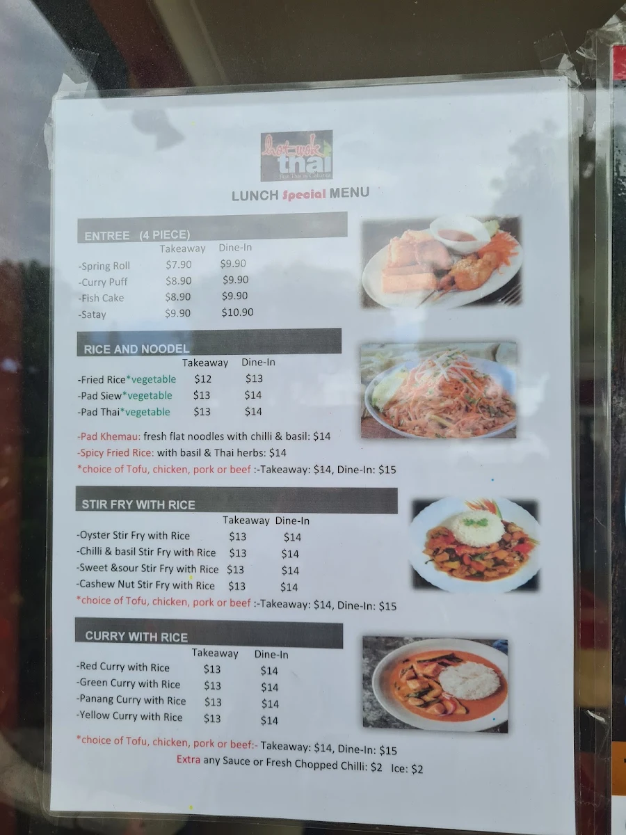 Menu, Hot Wok Thai
