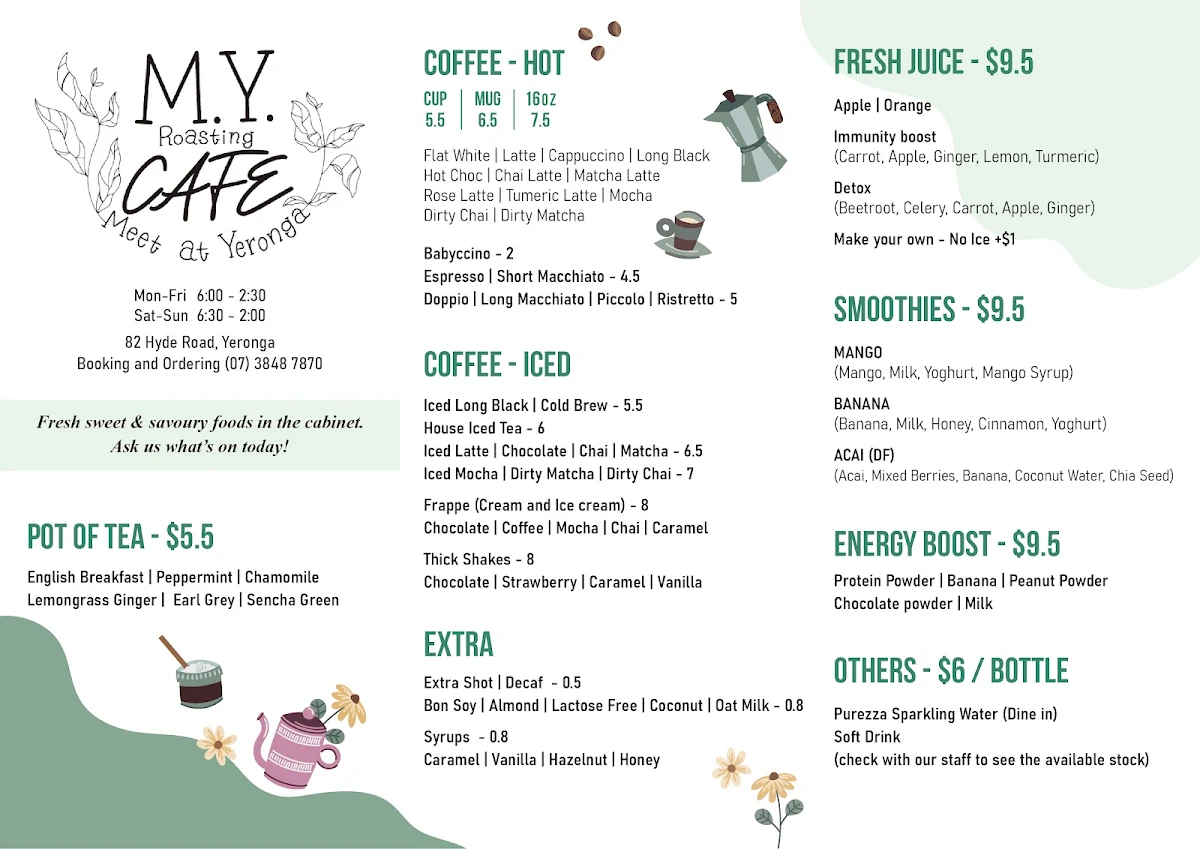 Menu, M.Y. Roasting Cafe