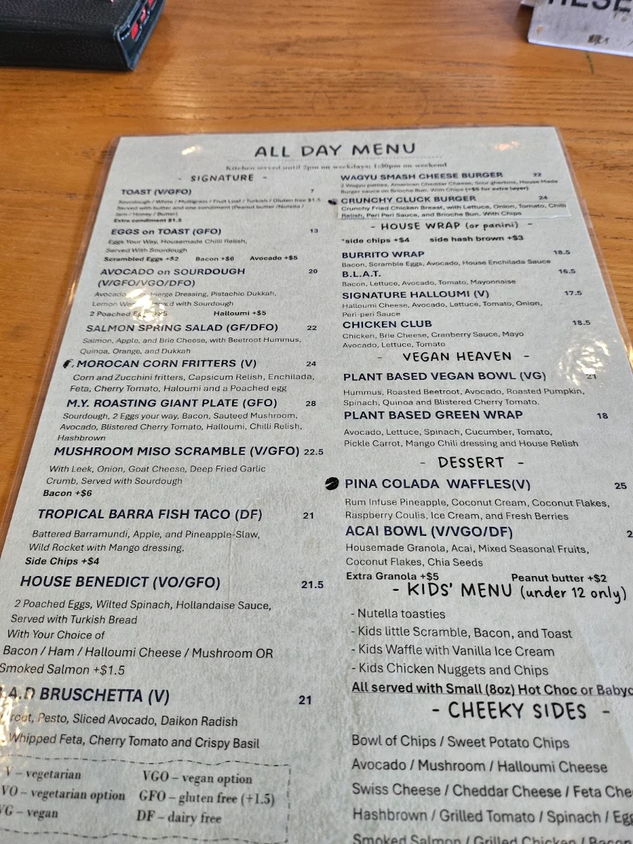 Menu, M.Y. Roasting Cafe