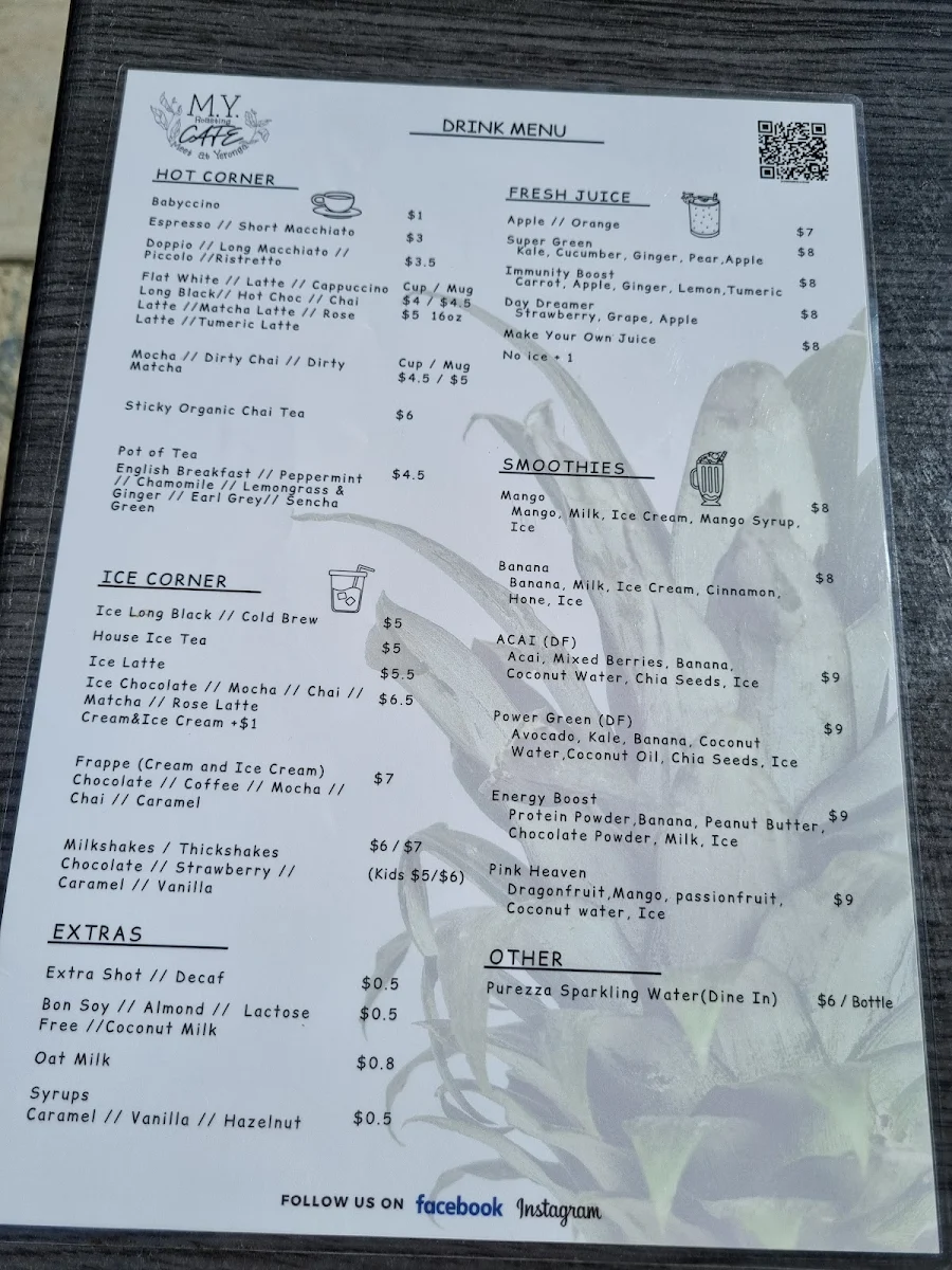 Menu, M.Y. Roasting Cafe