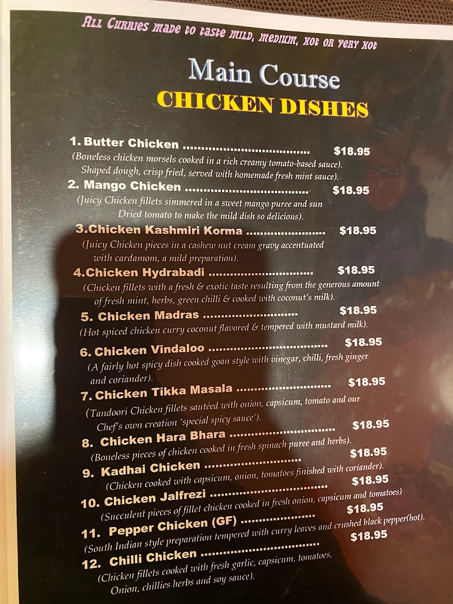 Menu, Red Pepper Indian Cuisine