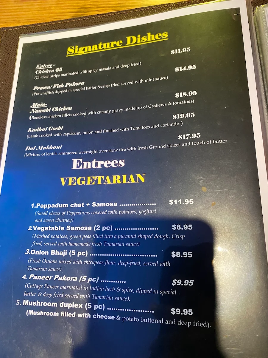 Menu, Red Pepper Indian Cuisine