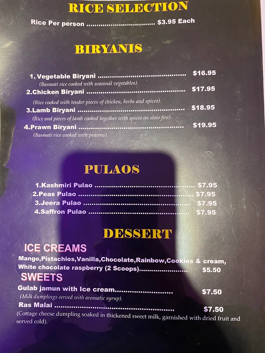 Menu, Red Pepper Indian Cuisine